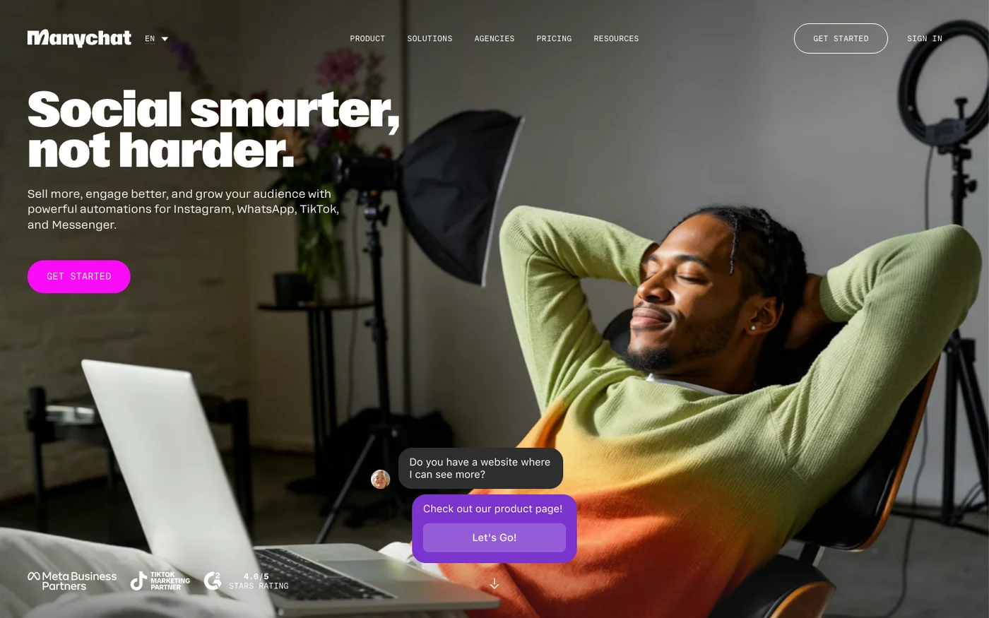 ManyChat homepage screenshot