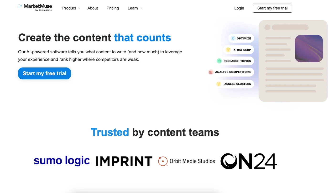MarketMuse homepage screenshot