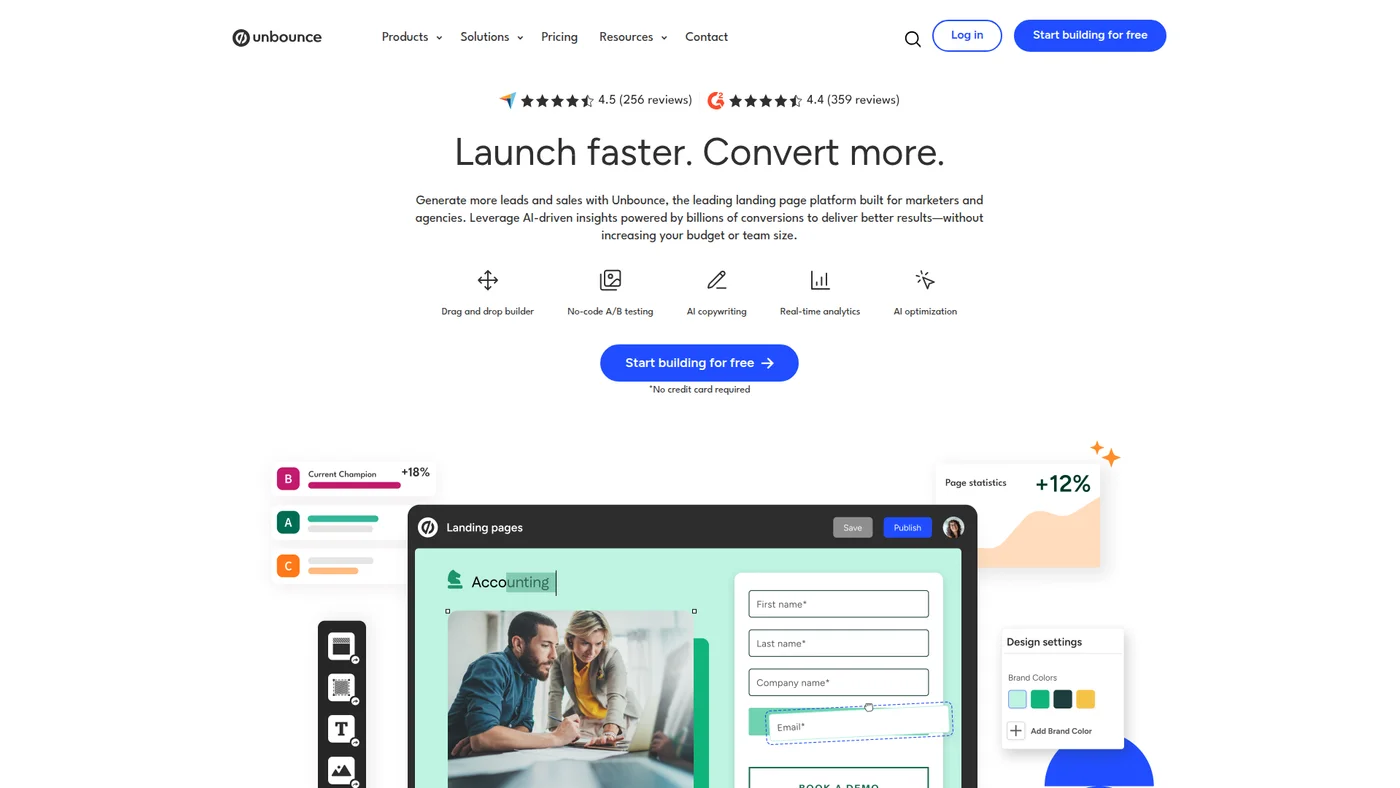 Unbounce homepage screenshot