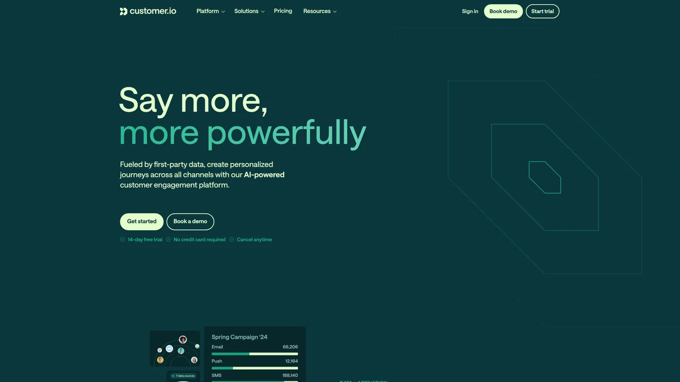 Customer.io homepage screenshot