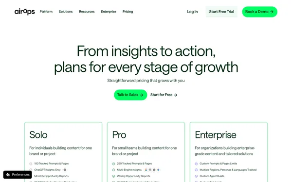 AirOps pricing page