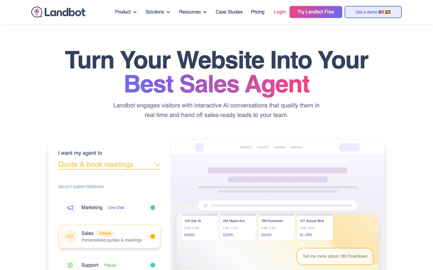 Landbot homepage screenshot