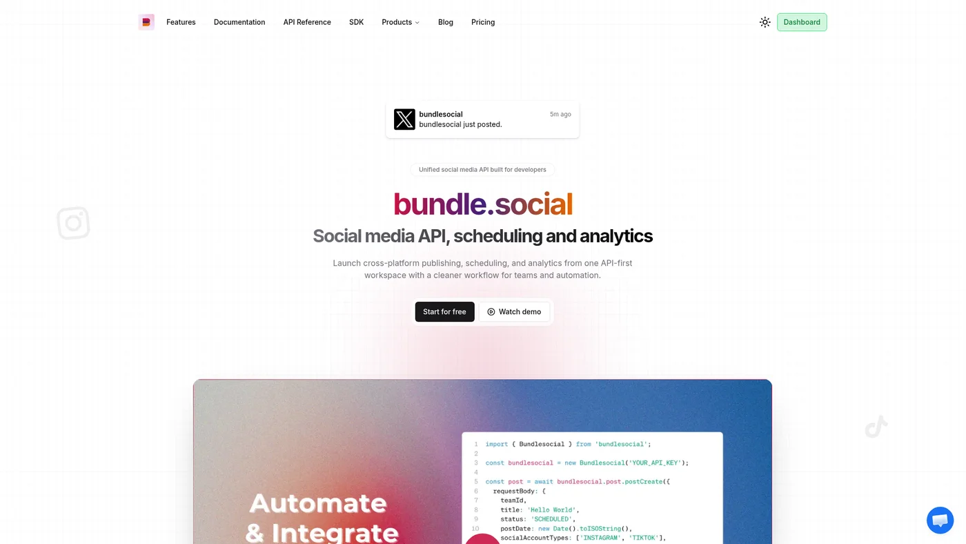 Bundle.social homepage screenshot