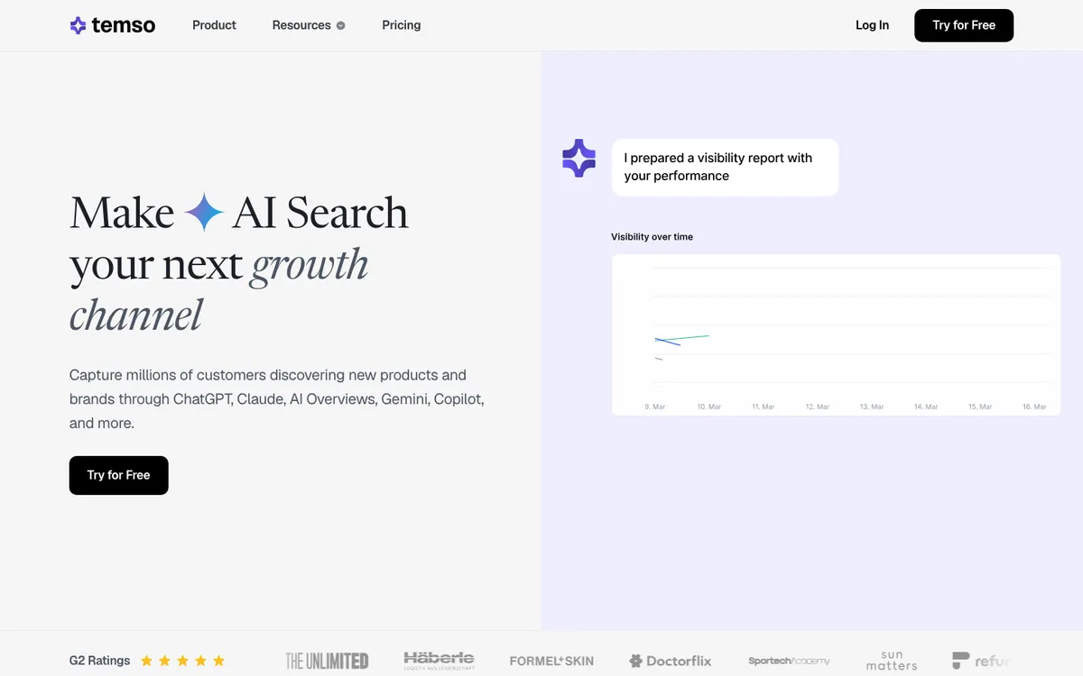Temso AI search optimization homepage