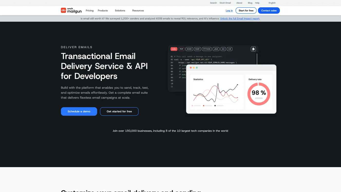 Mailgun homepage screenshot