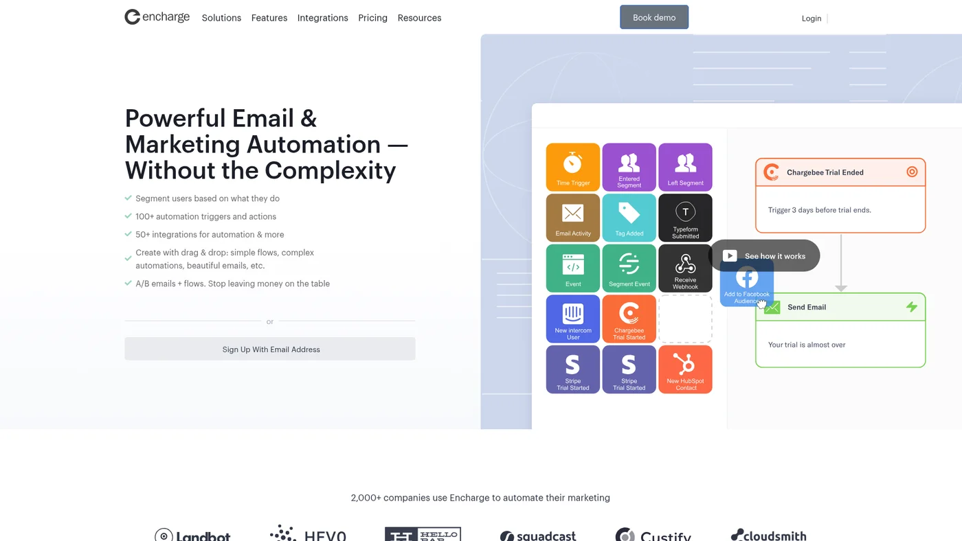 Encharge homepage screenshot