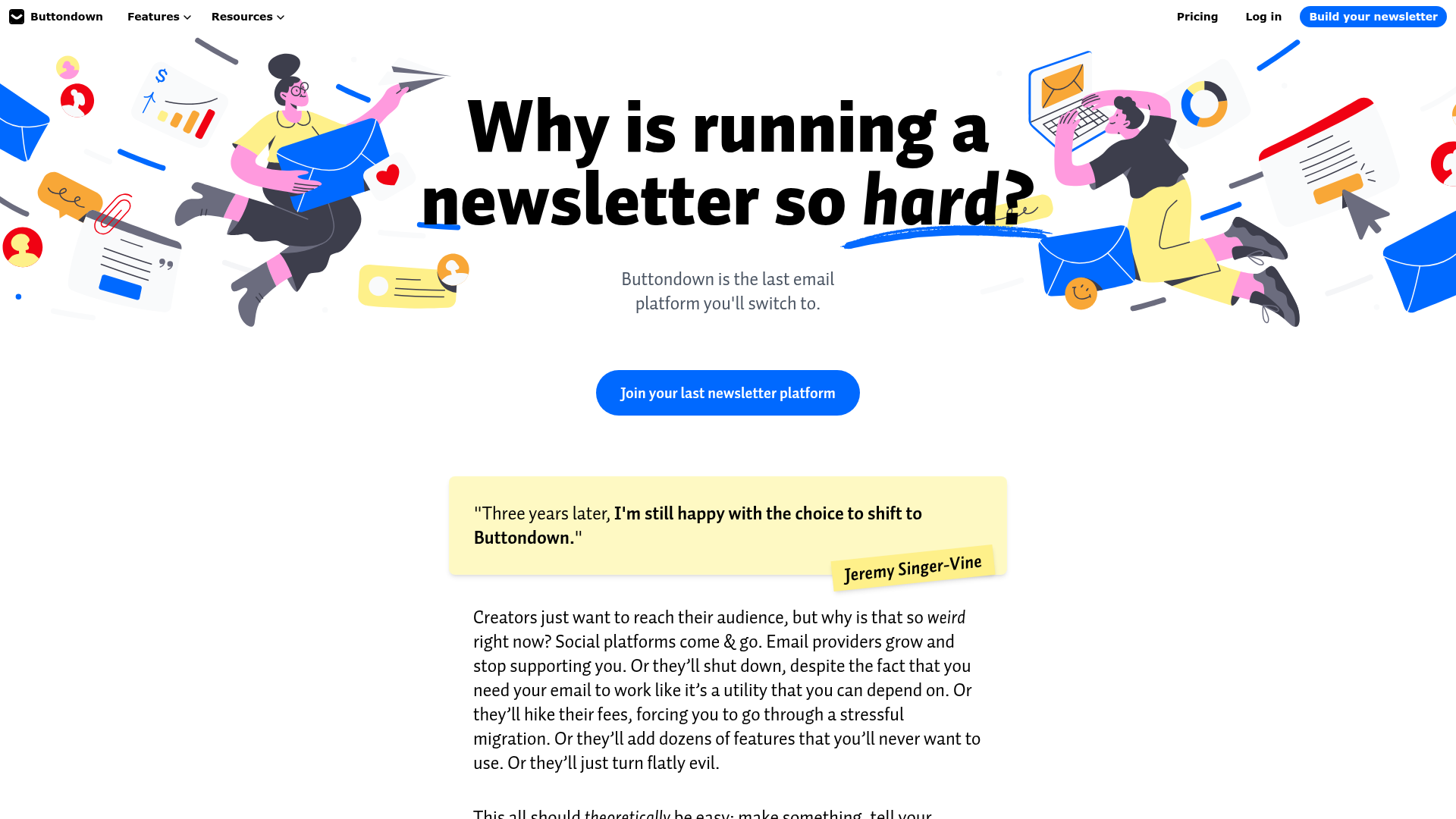 Screenshot of Buttondown homepage
