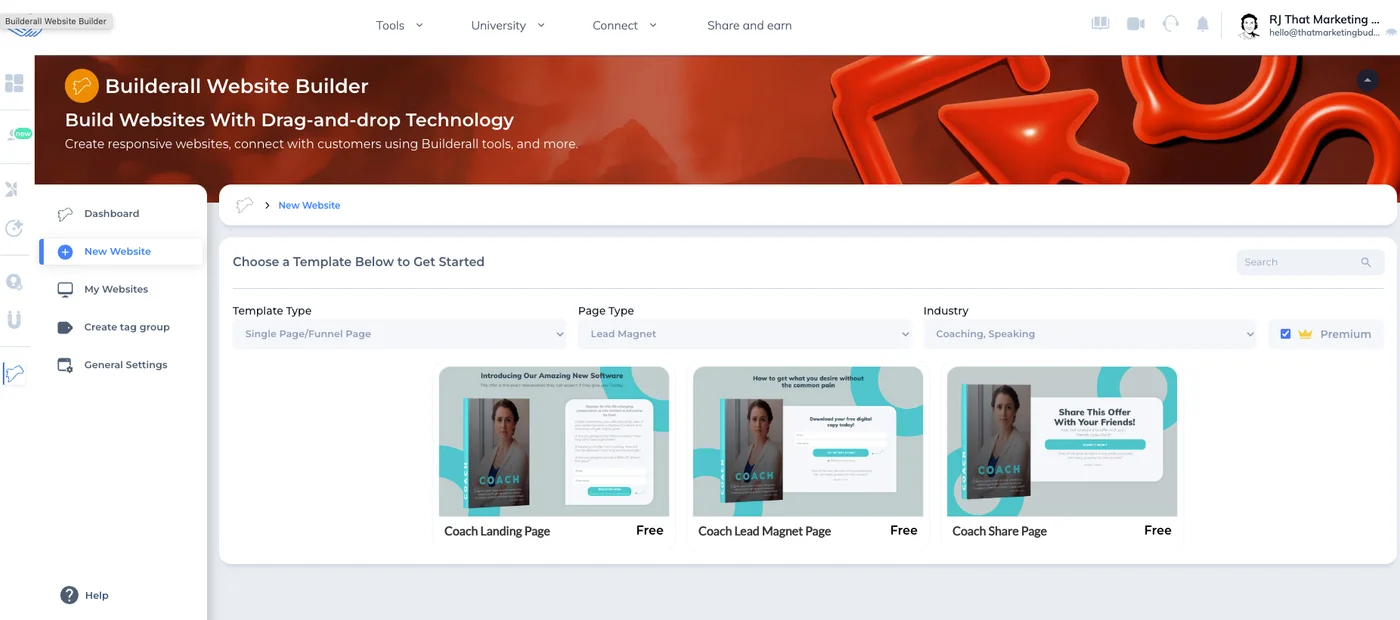 Builderall landing page templates for coaches and lead generation