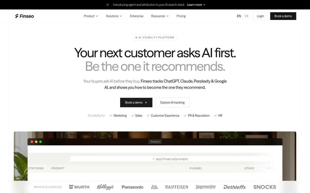 Finseo AI visibility tracking platform homepage