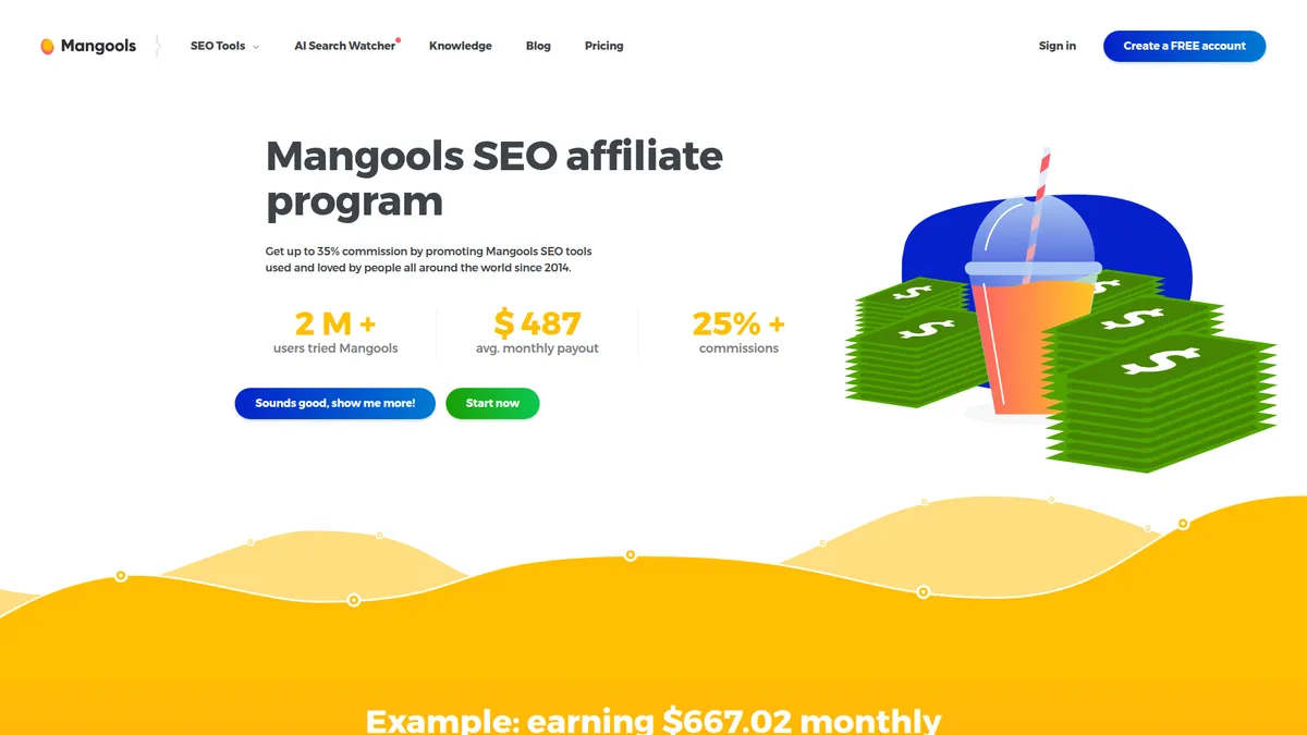 Mangools affiliate program page screenshot