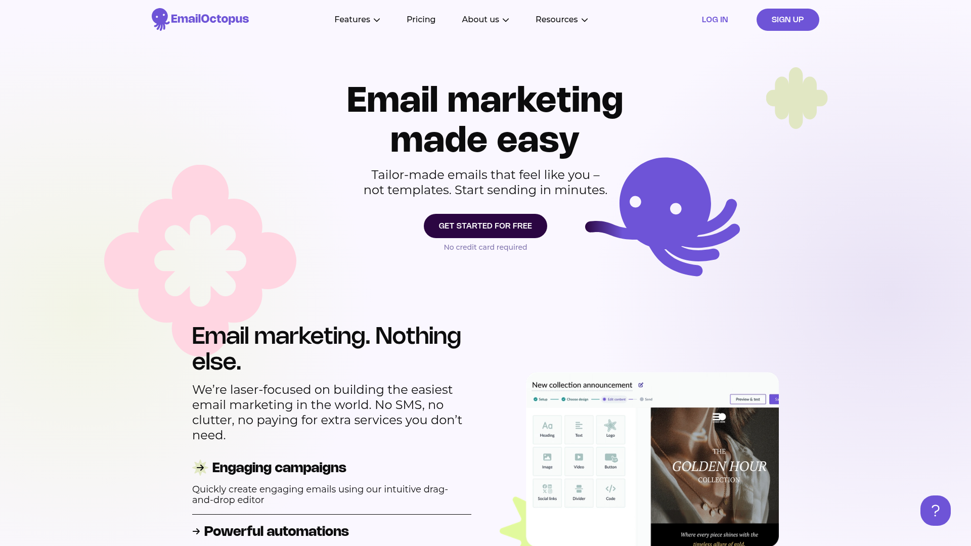 Screenshot of EmailOctopus homepage