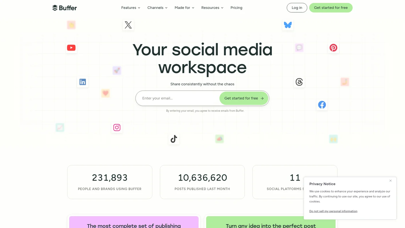 Buffer homepage screenshot