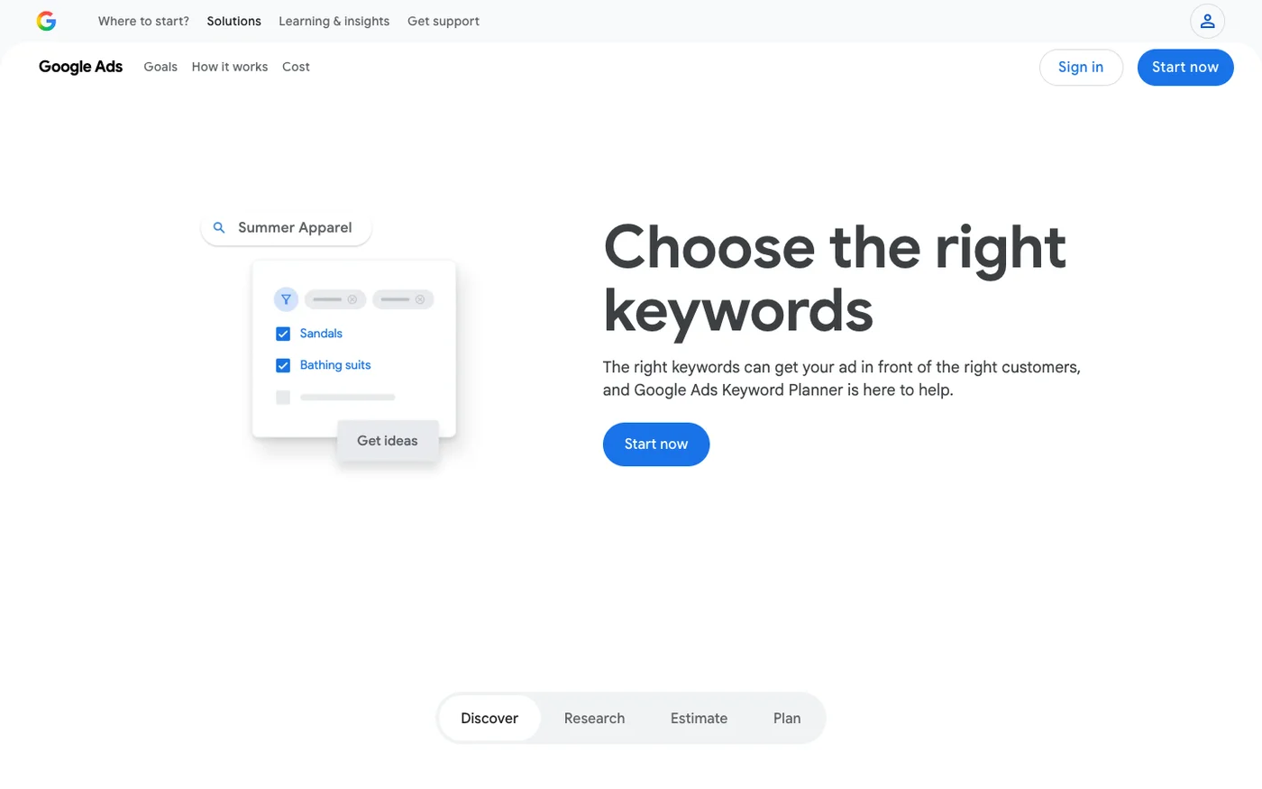 Google Keyword Planner website screenshot