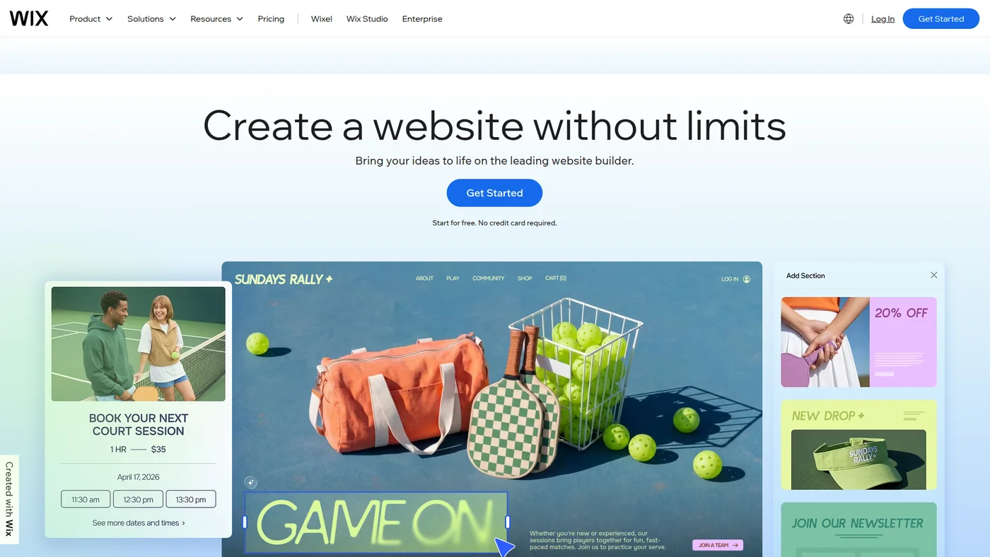 Wix homepage screenshot