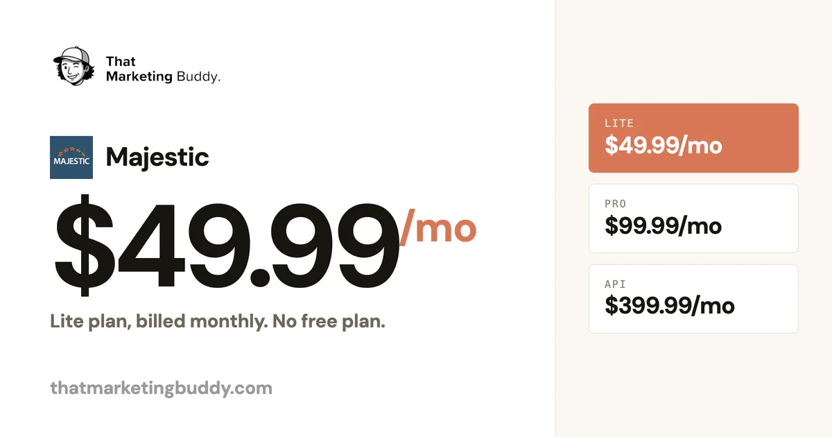 Majestic Pricing: $49.99/mo Lite to $399.99/mo for Full API Access