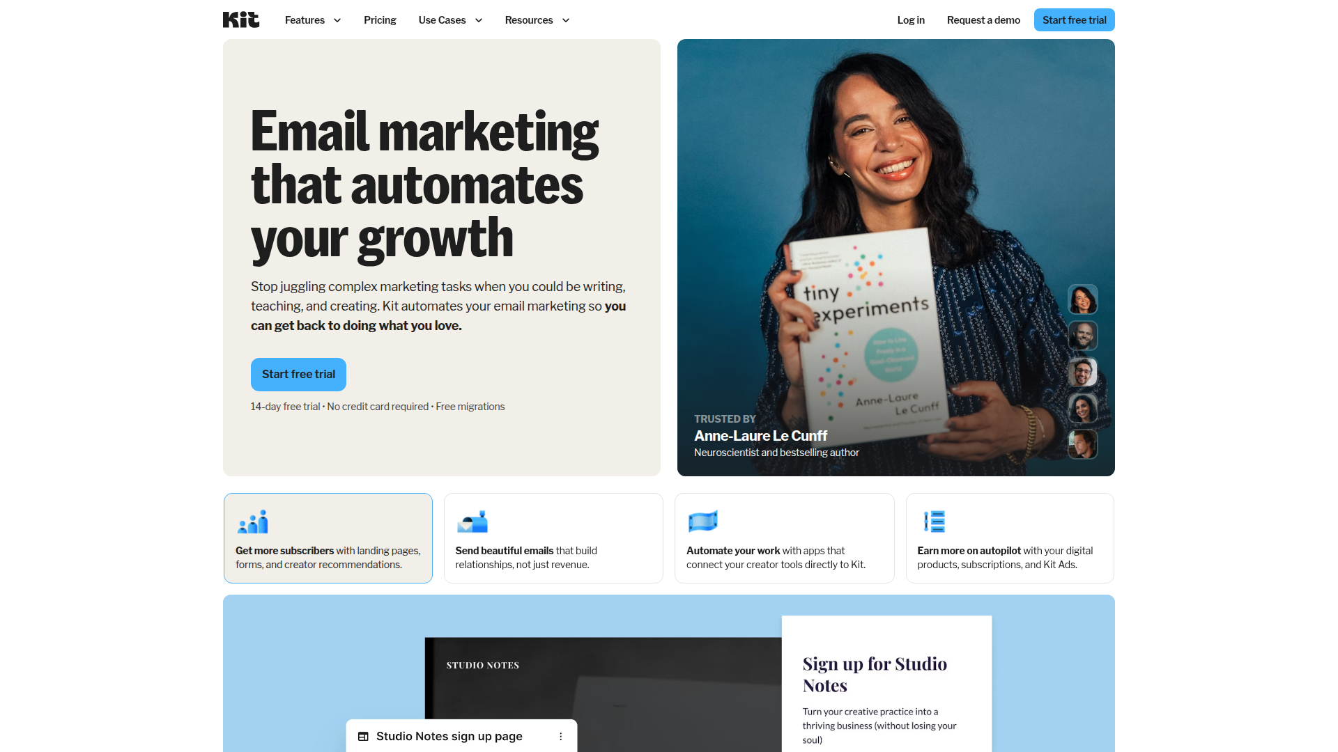 ConvertKit homepage screenshot