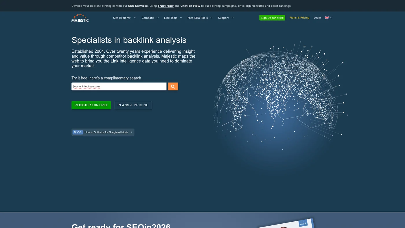 Majestic homepage screenshot