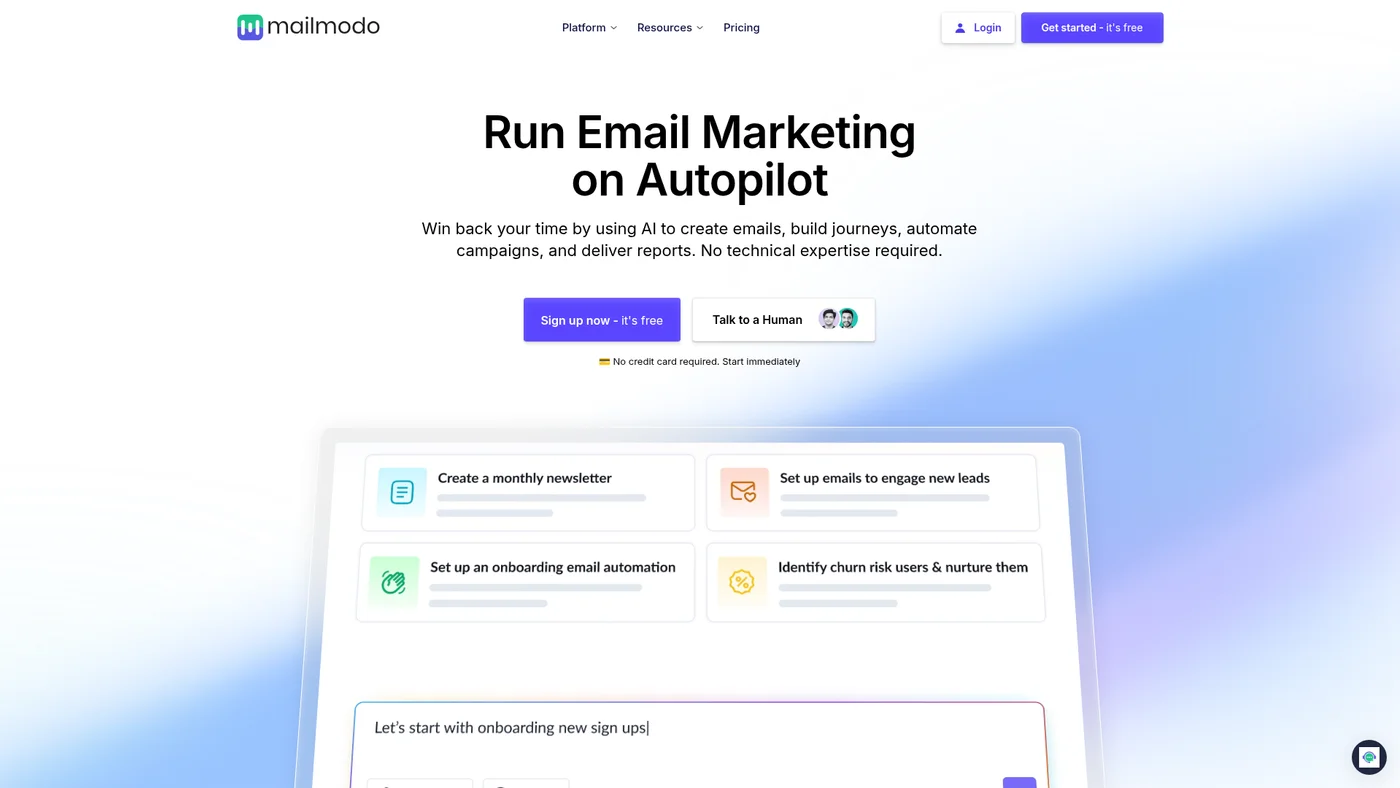 Mailmodo homepage screenshot
