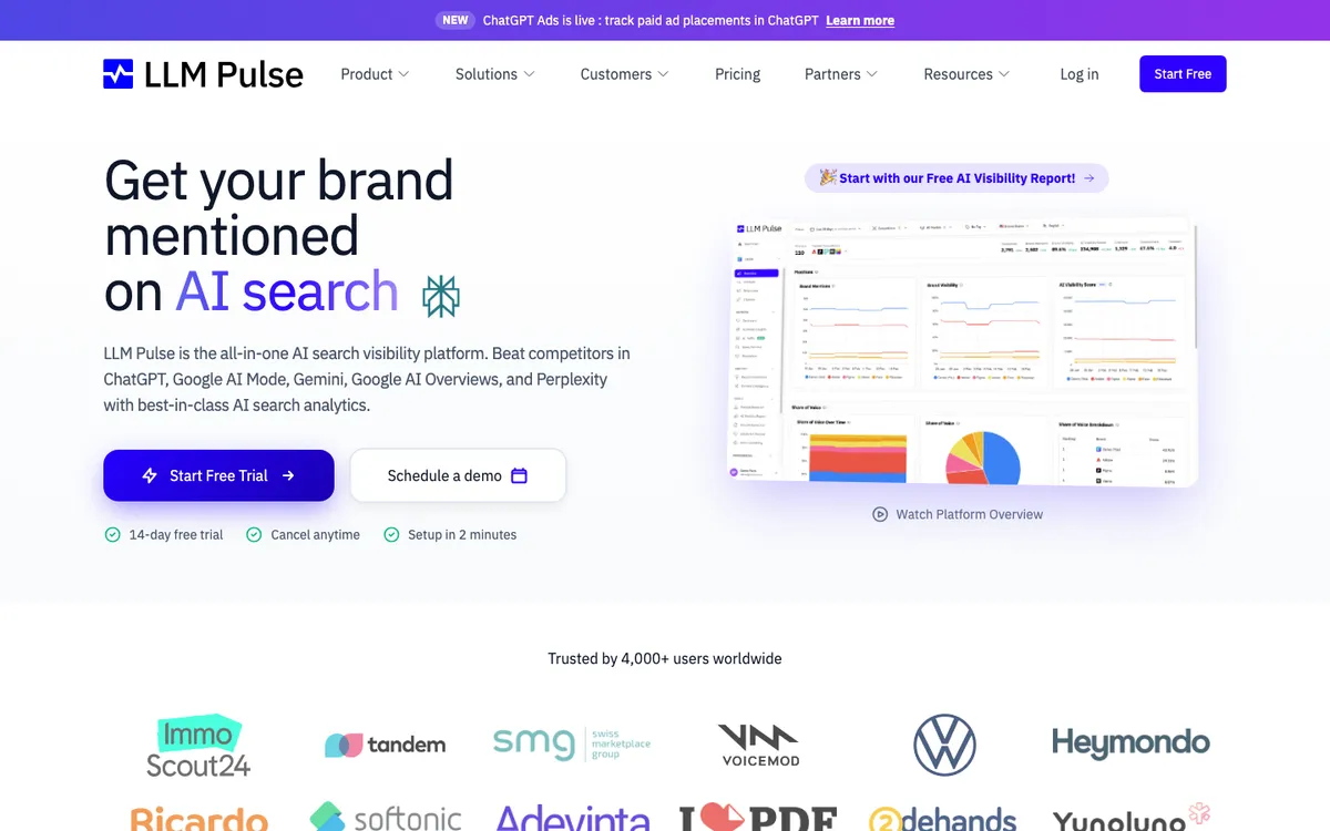 LLM Pulse AI search visibility platform homepage