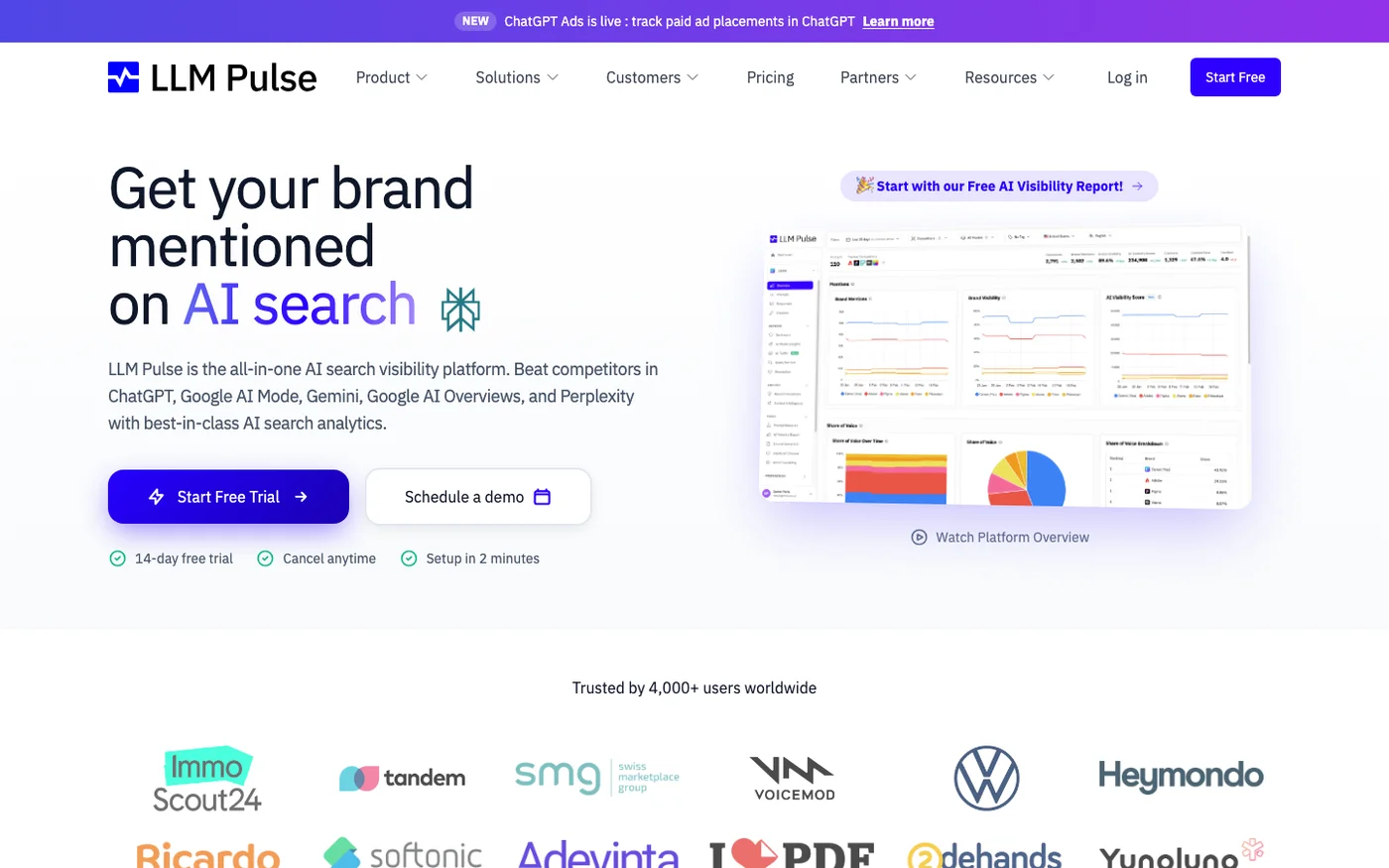 LLM Pulse homepage screenshot