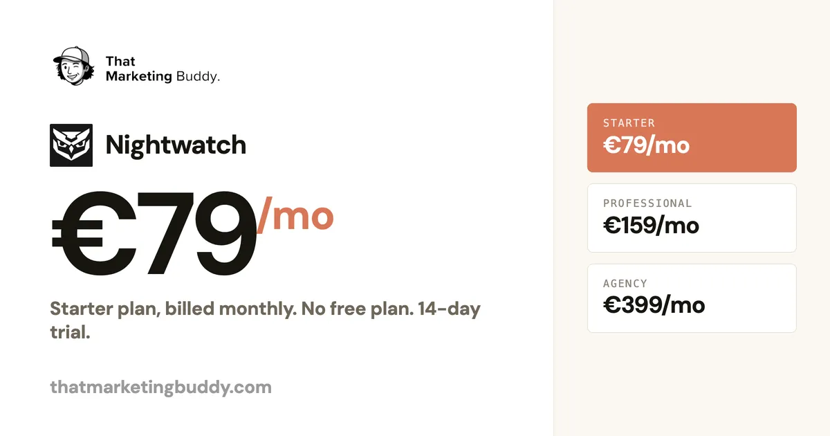 Nightwatch Pricing: €79/mo Starter to €399/mo Agency, No Free Plan
