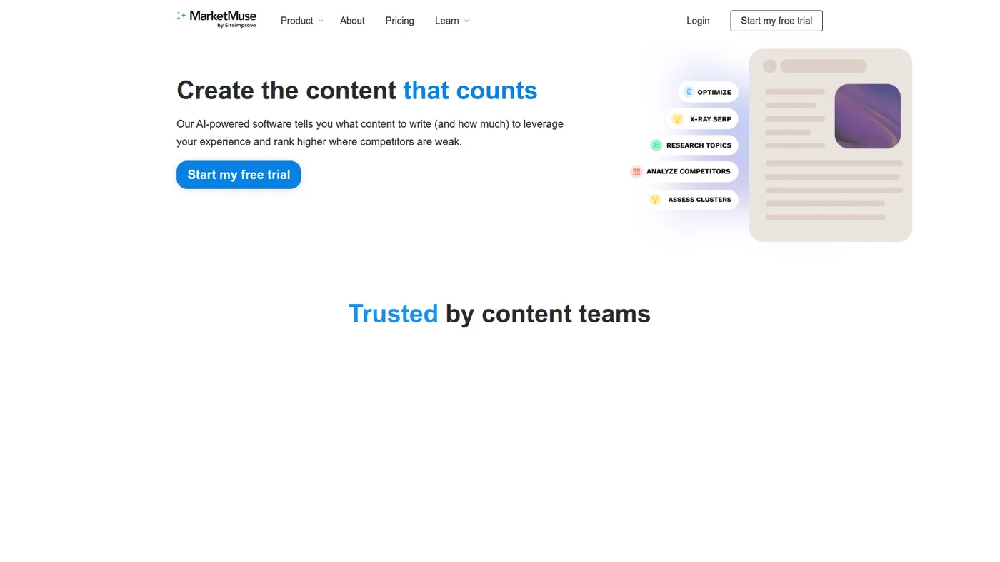 MarketMuse homepage screenshot