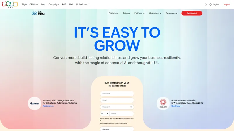 Zoho CRM interface