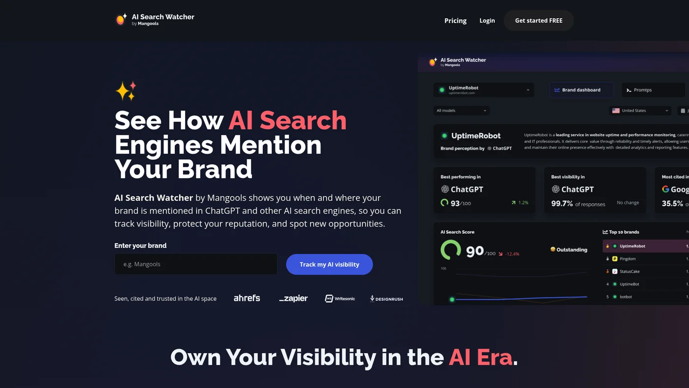 Mangools AI Search Watcher homepage screenshot