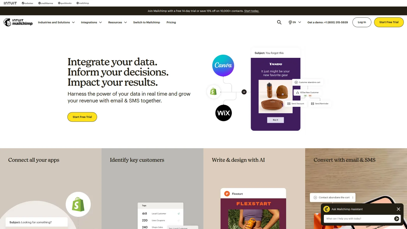Mailchimp homepage screenshot