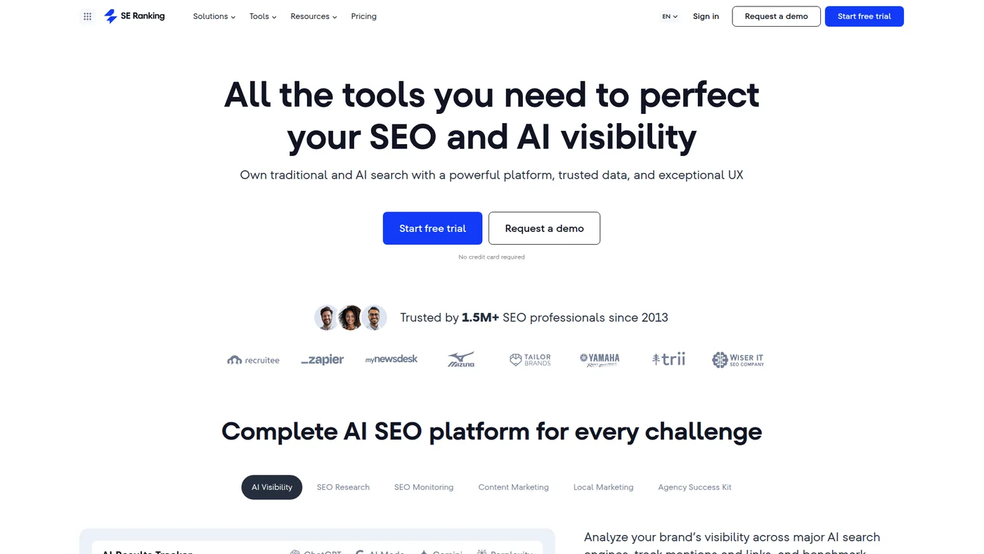 SE Ranking homepage screenshot