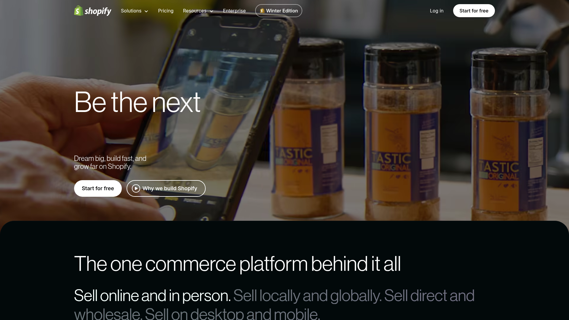 Shopify homepage screenshot