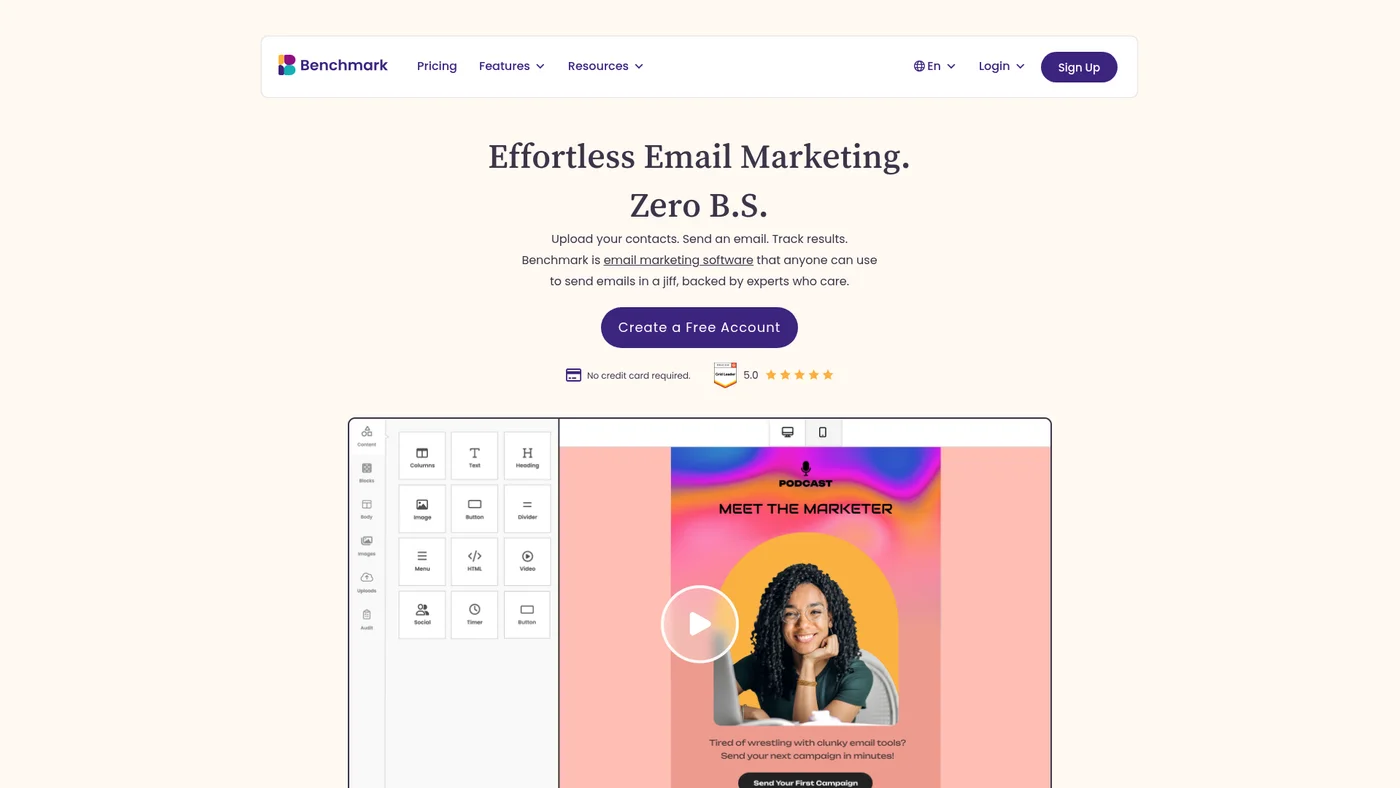 Benchmark Email homepage screenshot