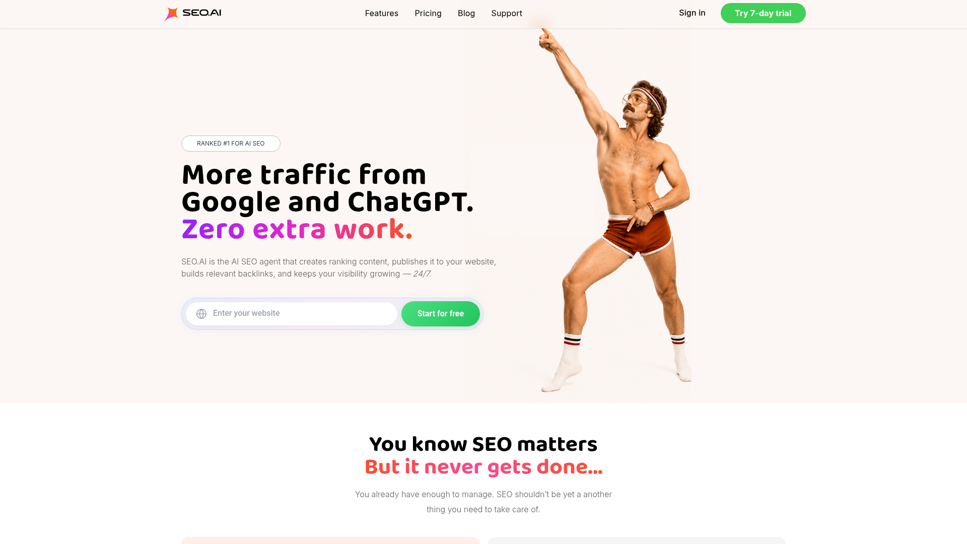 SEO.ai homepage for an AI agent that automates SEO