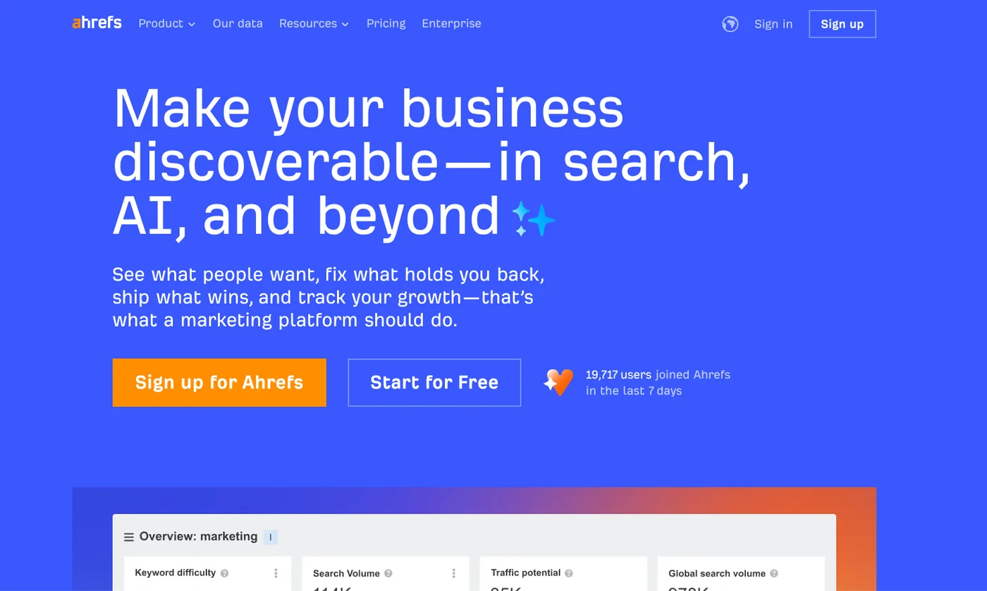 Ahrefs homepage screenshot