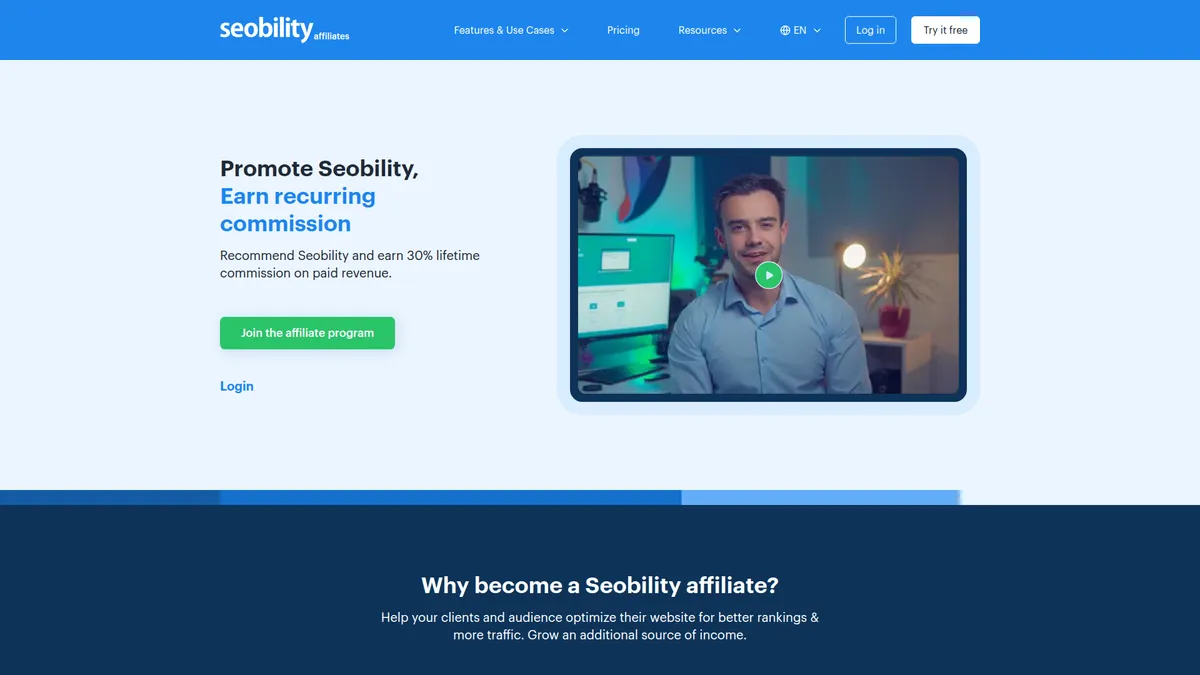 Seobility affiliate program page screenshot
