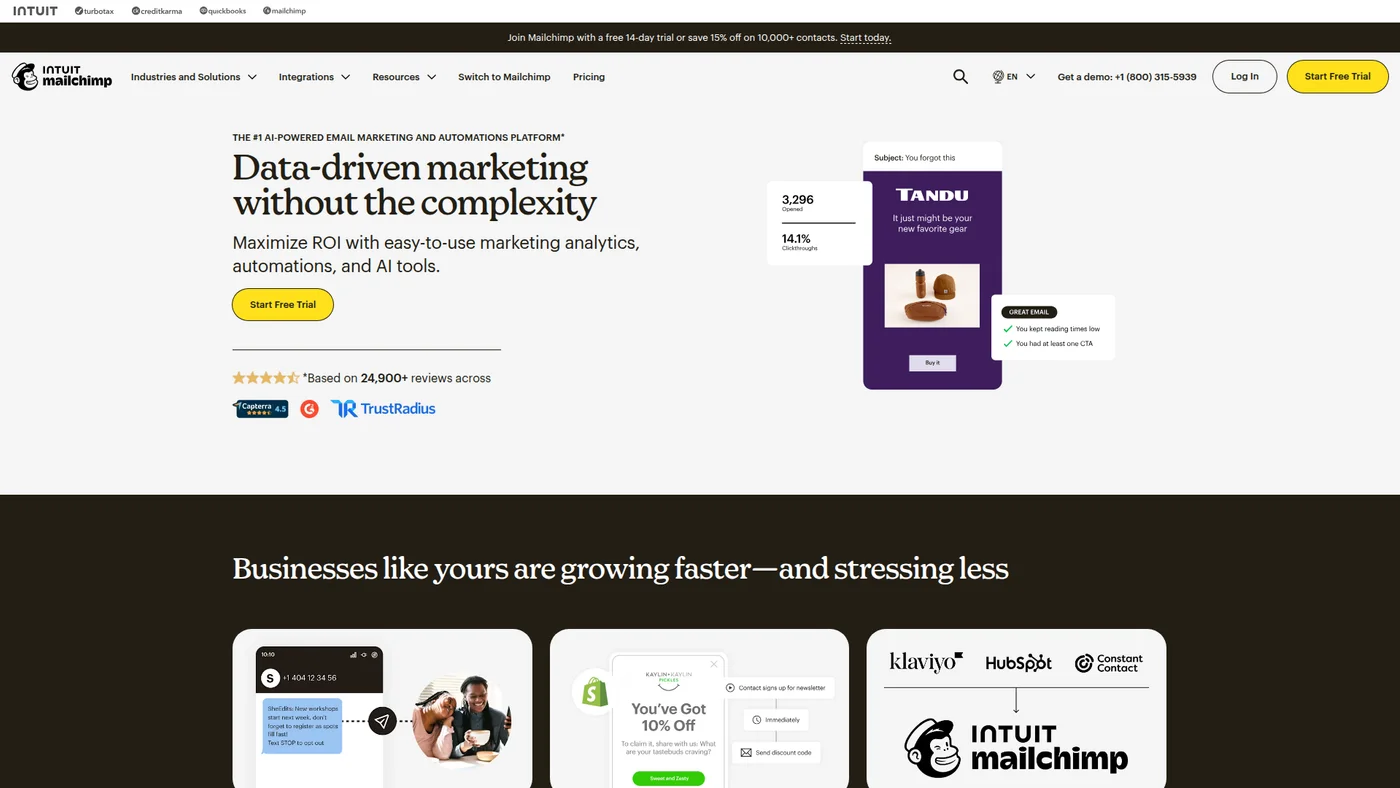 Mailchimp homepage screenshot