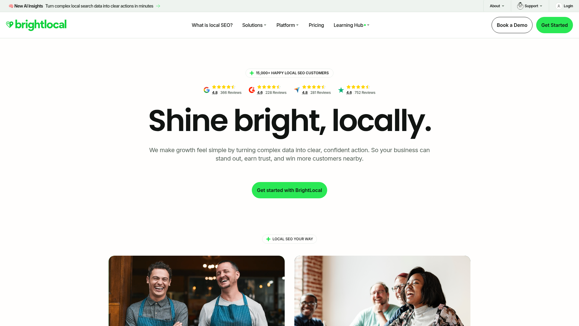 BrightLocal dashboard showing local rank tracking and citation monitoring across multiple locations
