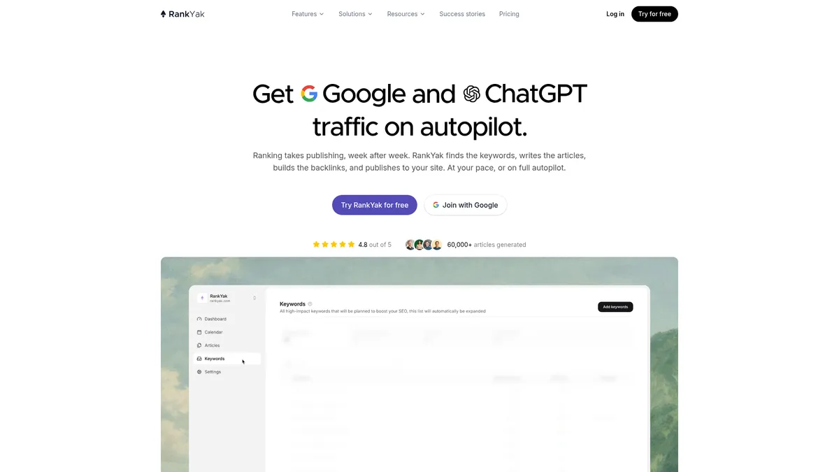 RankYak homepage screenshot