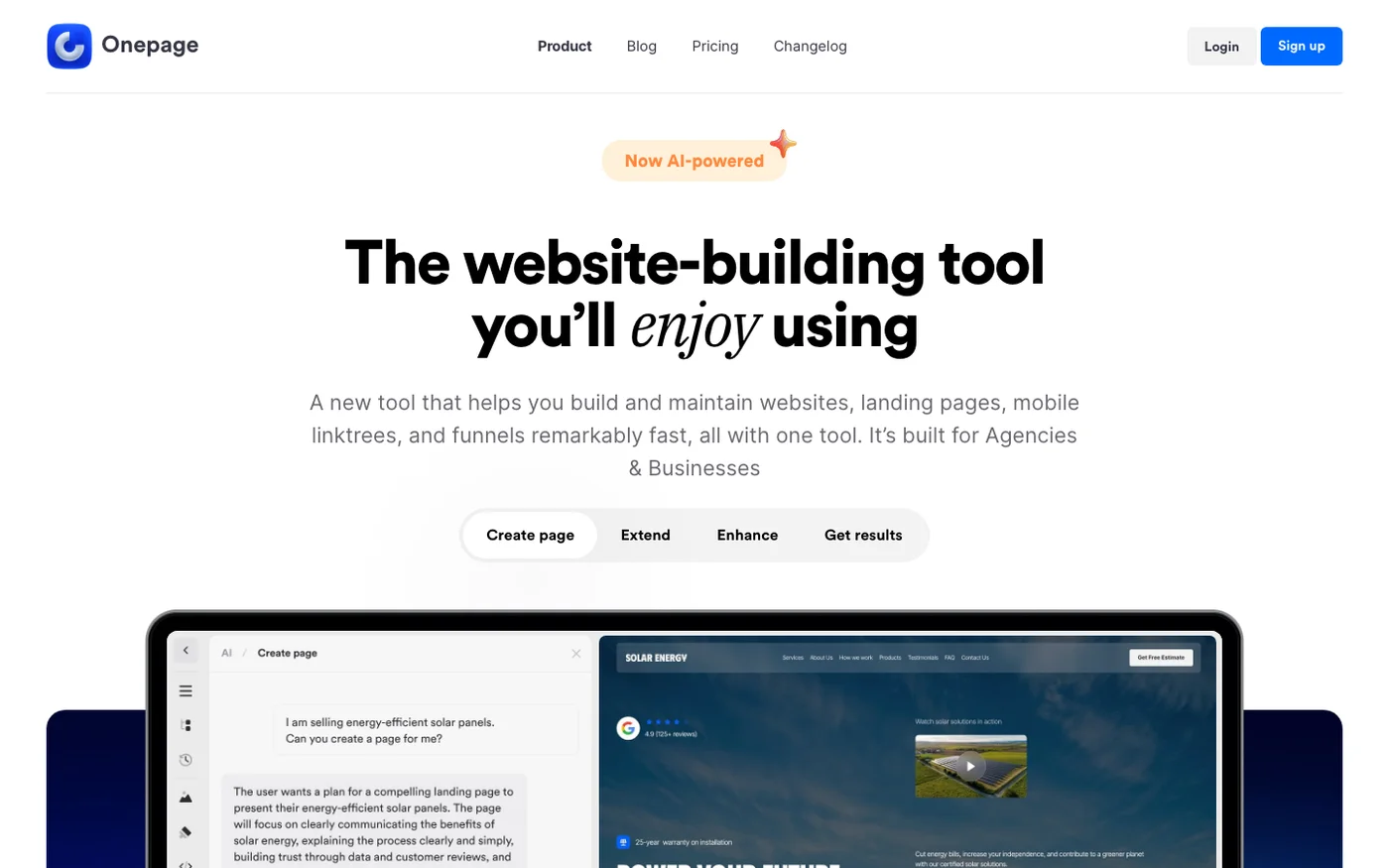 Onepage homepage screenshot