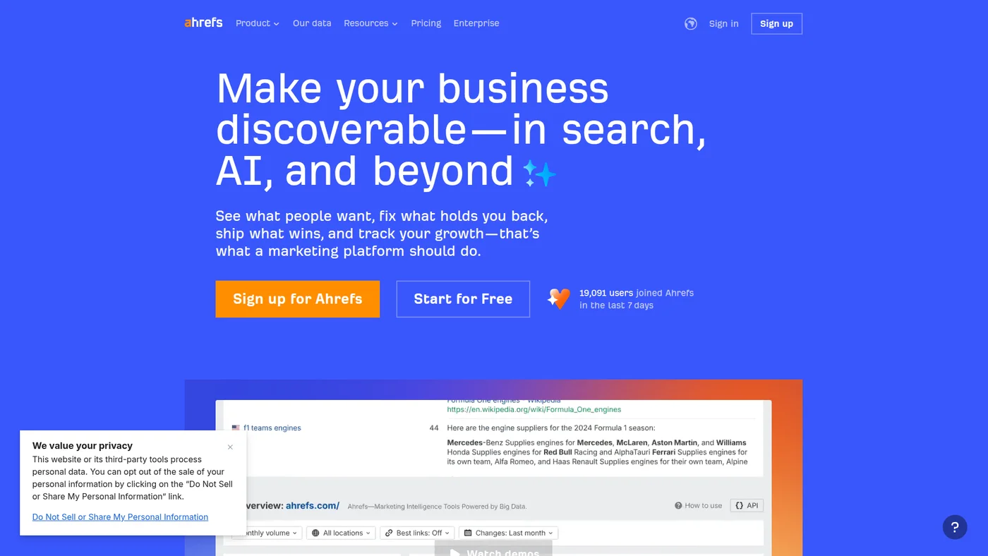 Ahrefs homepage screenshot