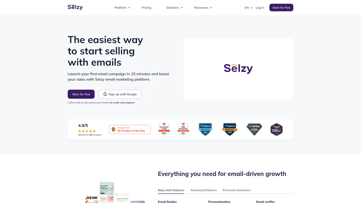Selzy homepage screenshot