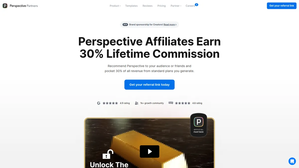 Perspective affiliate program page screenshot