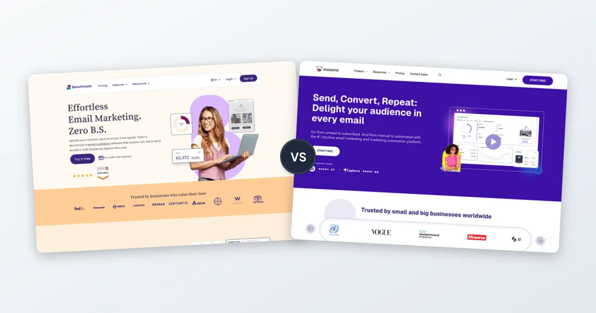 Benchmark Email vs Moosend comparison