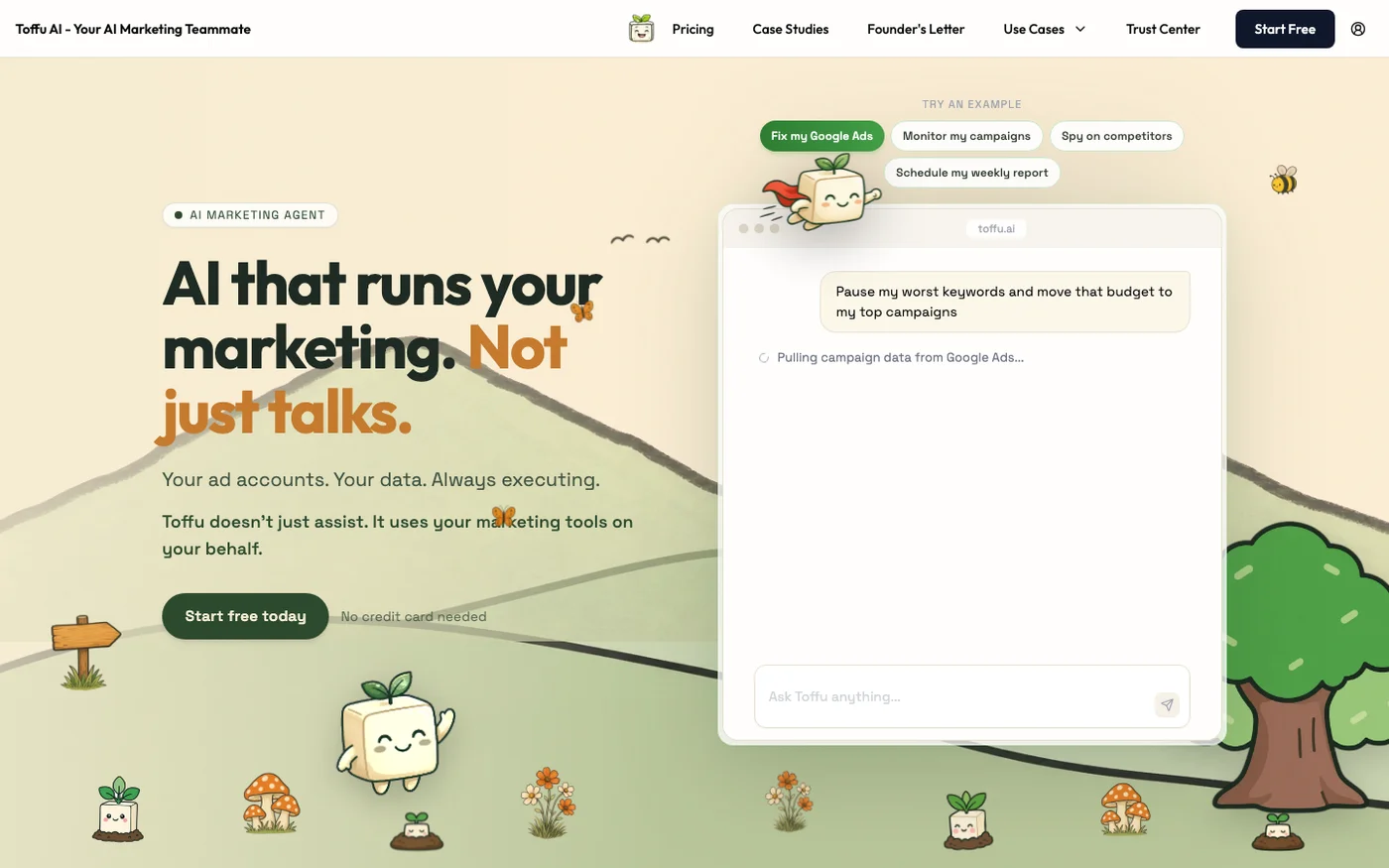 Toffu AI marketing agent homepage