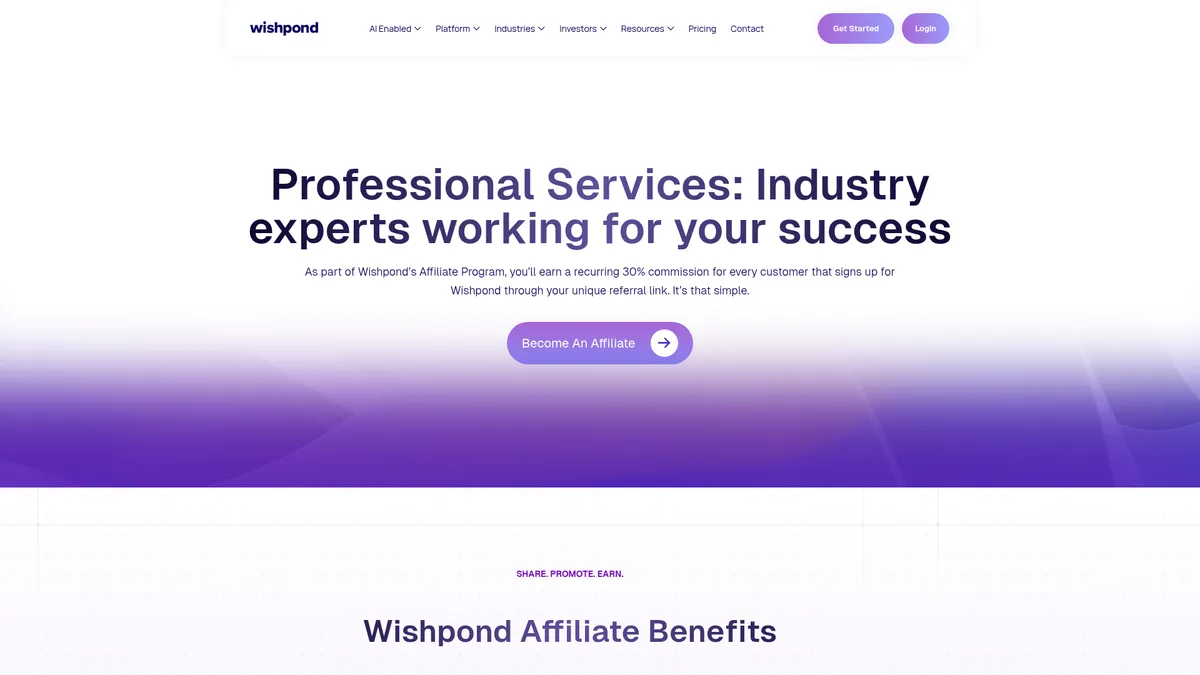 Wishpond affiliate program page screenshot