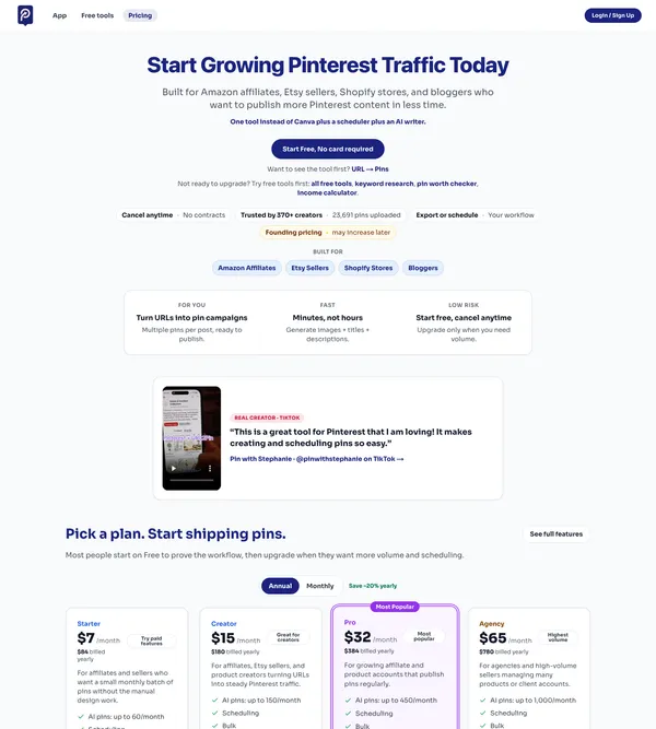 URL2Pin pricing page