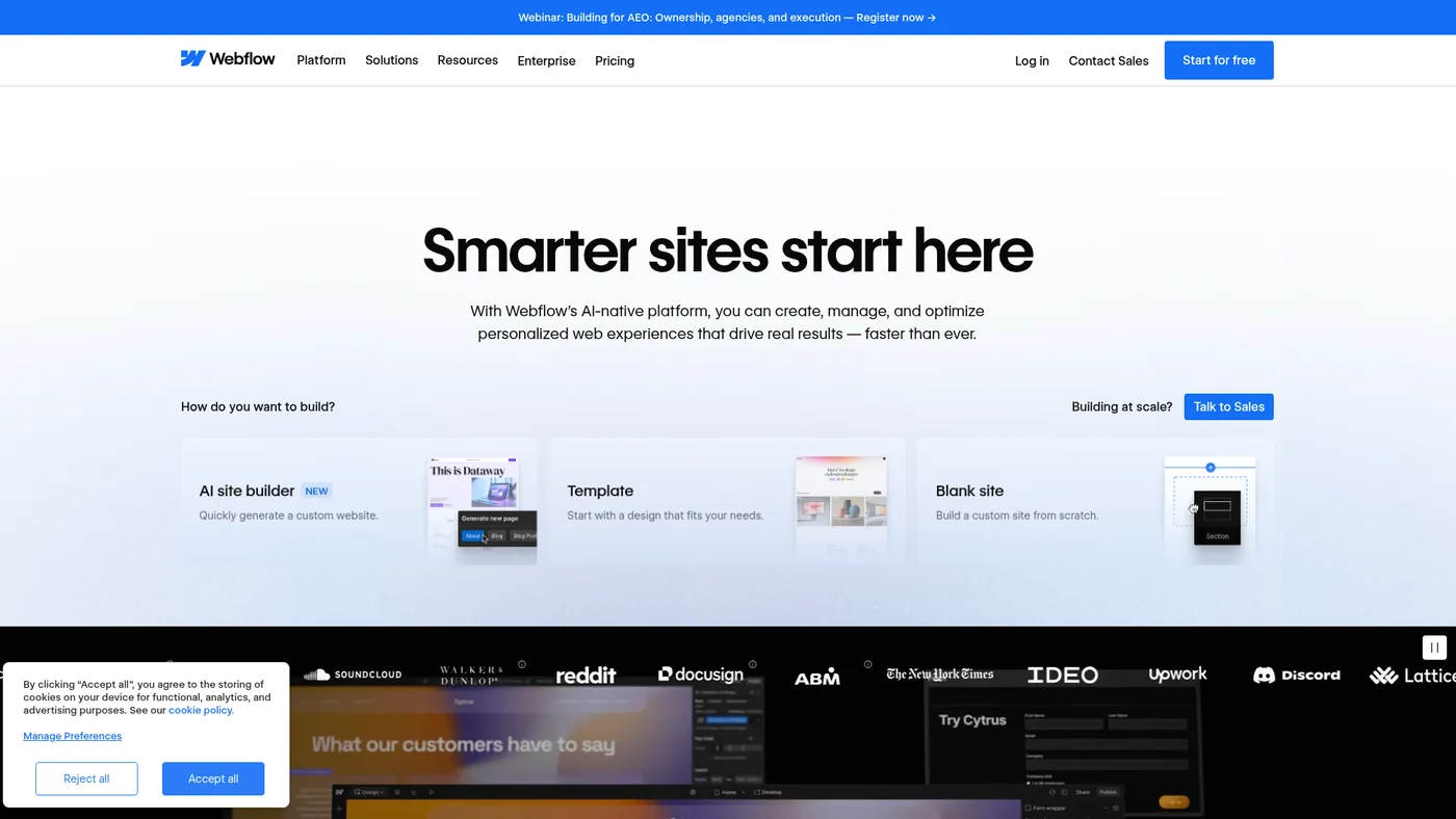 Webflow homepage screenshot
