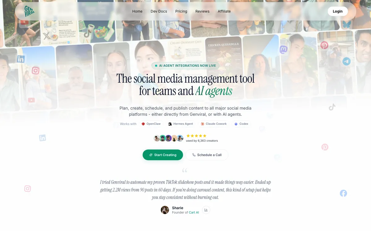 Genviral AI social media scheduler homepage