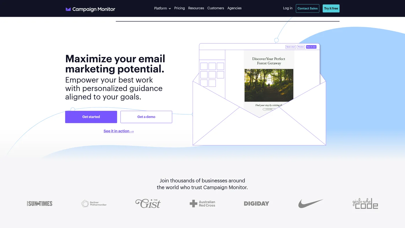 Campaign Monitor homepage screenshot