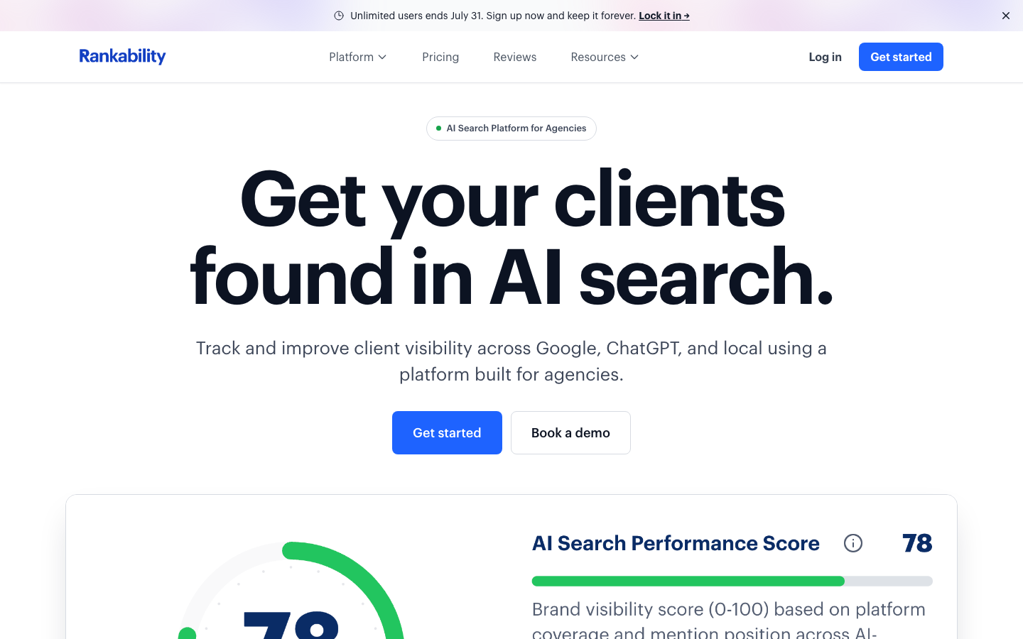Rankability product interface